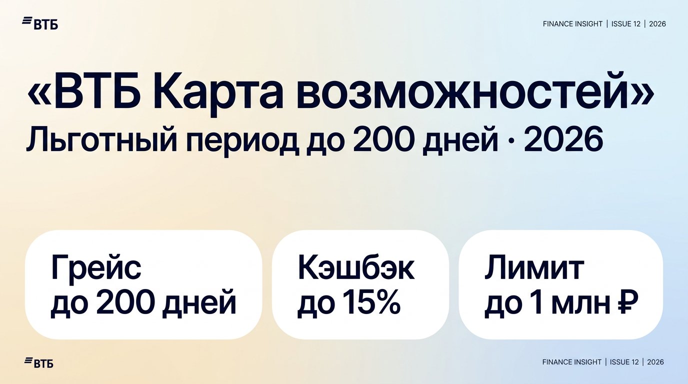 Кредитная карта ВТБ «Карта возможностей» 2026: грейс до 200 дней